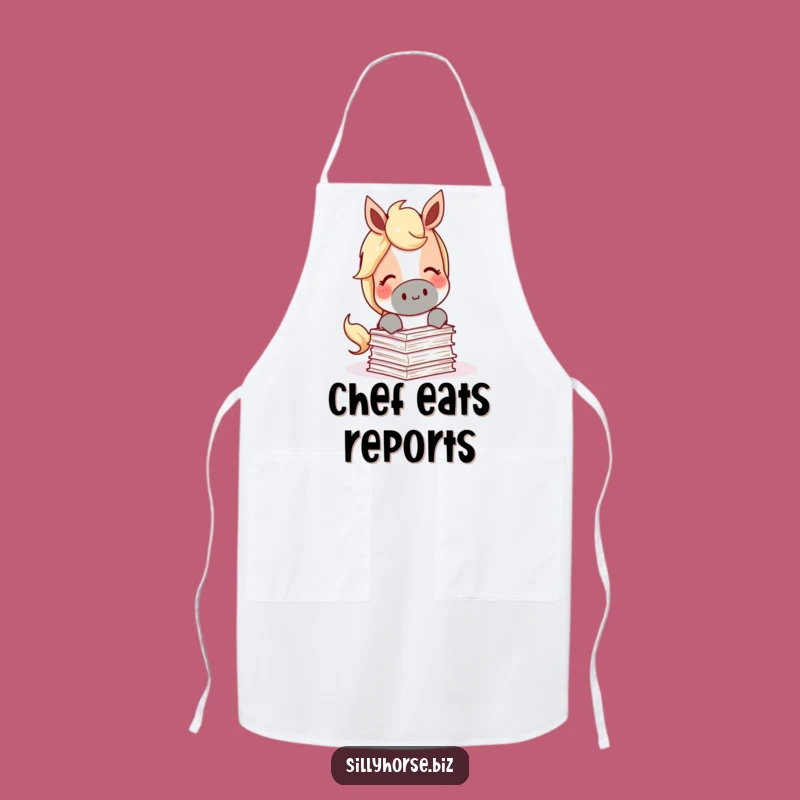 Reading Fuel Funny Apron - Horse Eating Papers, Bookish Kitchen Wear, Chef's Humor