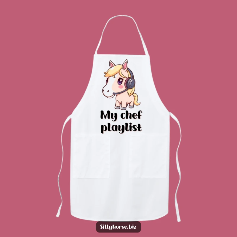 DJ Horse Funny Apron - Headset Listener, Music Kitchen Wear, Chef's Humor