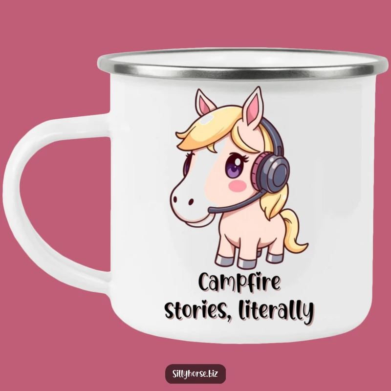 Camp Concert Funny Camping Mug - Horse Headset, Attentive Listener, Outdoor Humor