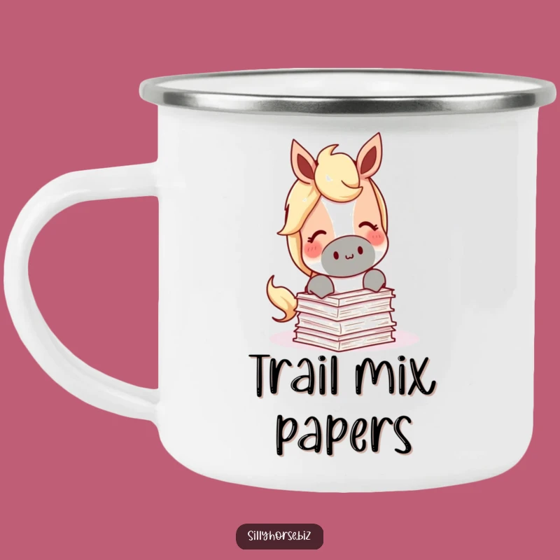 Campfire Tales Funny Camping Mug - Horse Munching Papers, Cozy Reader, Outdoor Humor