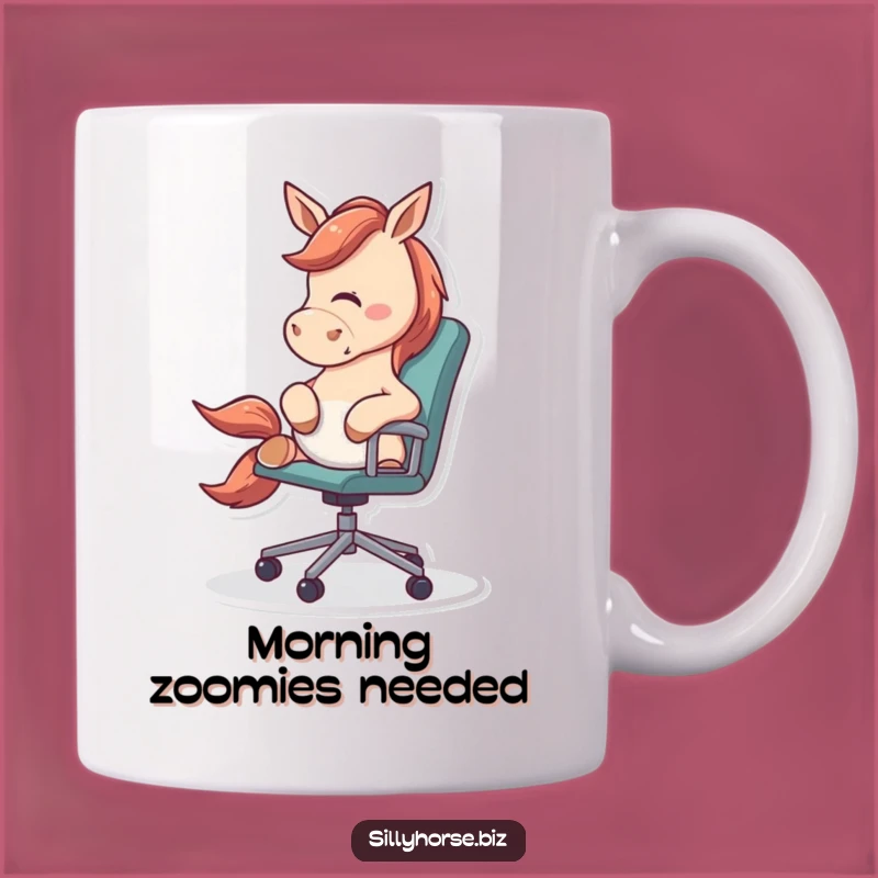 Energetic Horse Rolling Chair Funny Mug - Office Antics, Playful Steed, Hilarious Gift Idea