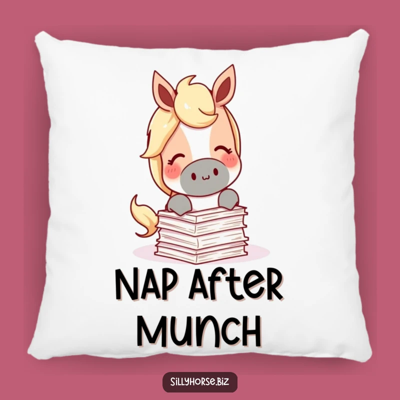 Bookish Horse Funny Pillow - Paper Muncher, Cozy Reading Accent, Whimsical Decor