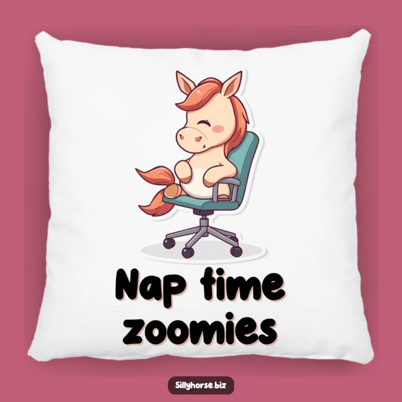Playful Steed Funny Pillow - Horse Rolling Chair, Cozy Office Decor, Humorous Accent