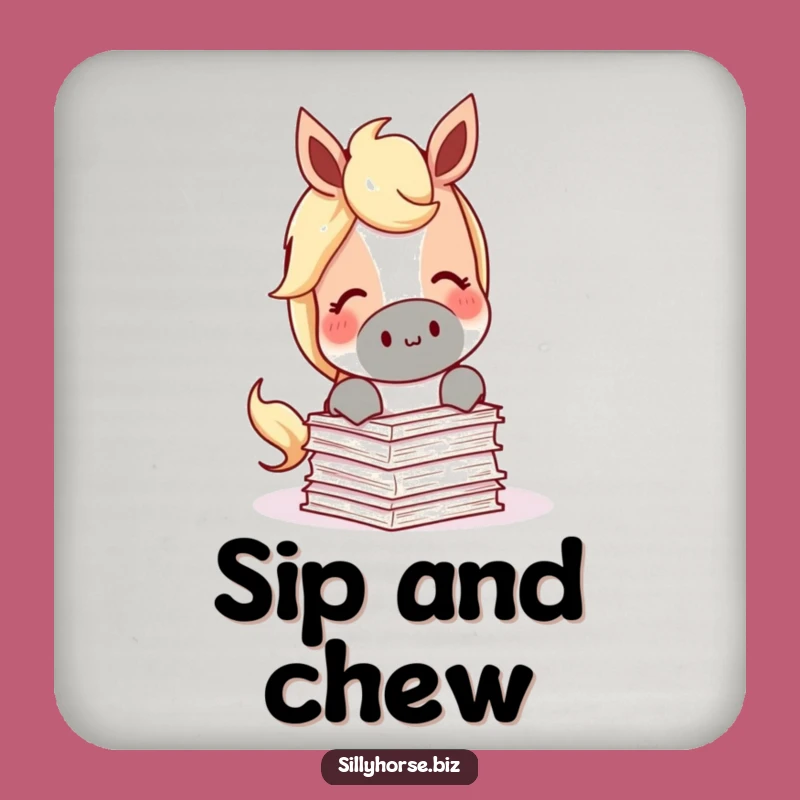Bookworm Horse Funny Coaster Set - Paper Muncher, Protect Surfaces, Bar Decor