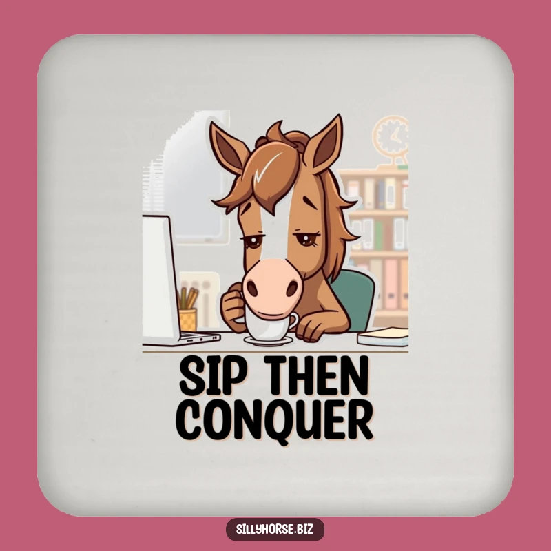 Funny Determined Horse Coaster: Protect Surfaces with Office Grit, Hilarious Funny Gift