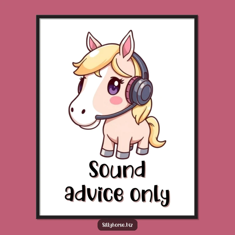 Attentive Equine Funny Poster - Horse Headset Art, Focused Listener, Quirky Wall Decor