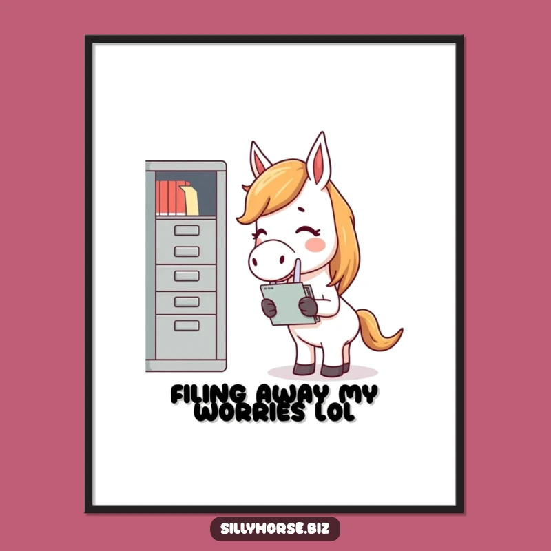 Funny Free Printable Wall Art: Giggling Horse Filing Chaos - Hilarious Office Decor Download!