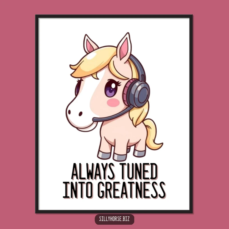 Funny Free Printable Wall Art: Horse on Headset, Quirky Office Decor, Witty Downloadable Art