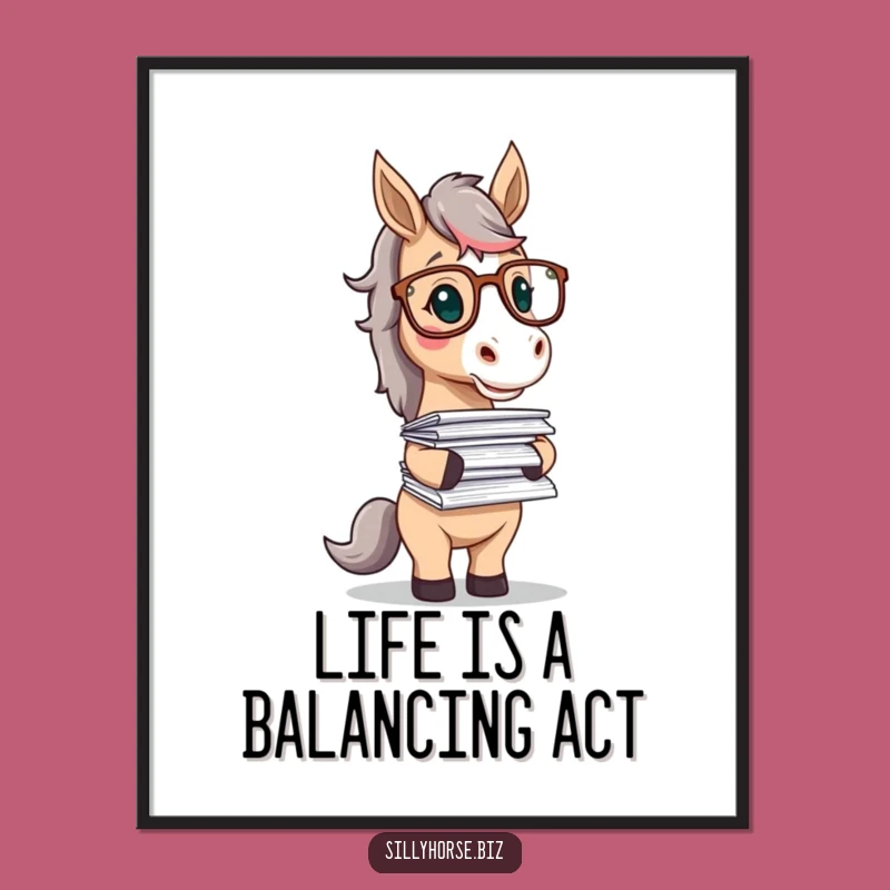 Funny Free Printable Wall Art: Balancing Papers Horse Digital Download Art
