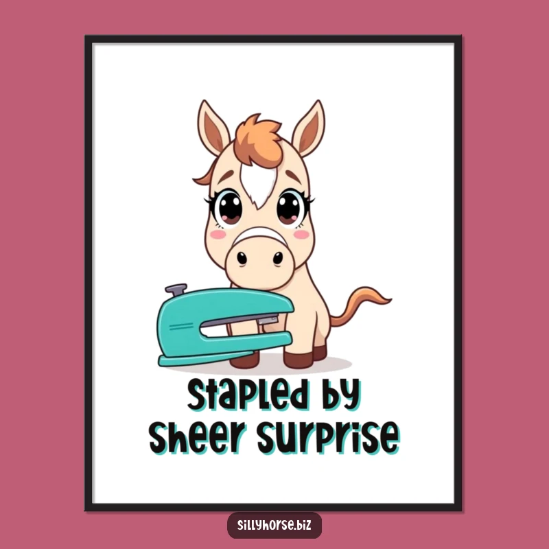 Funny Free Printable Wall Art: Surprised Horse & Stapler - Quirky Desk Decor Download!