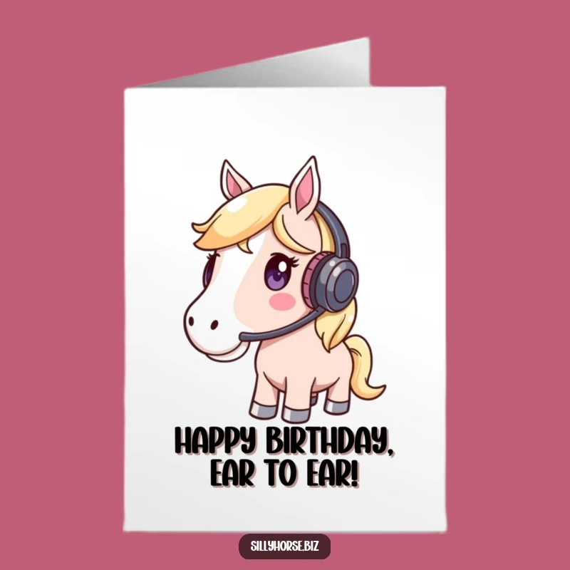 Funny Free Printable Birthday Card: Horse on Headset, Office Vibes, Witty Downloadable Gift