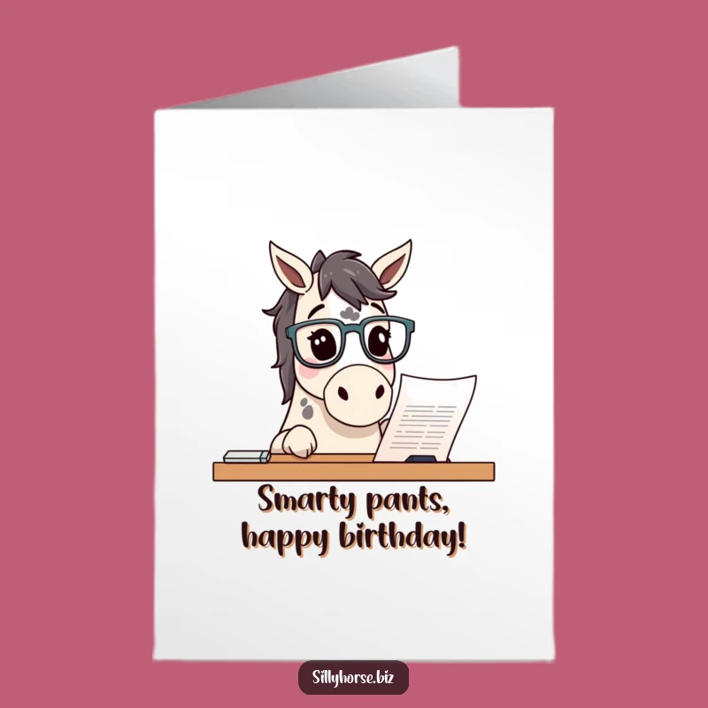 Free Printable Funny Horse Birthday Card: Studious Horse with Glasses!