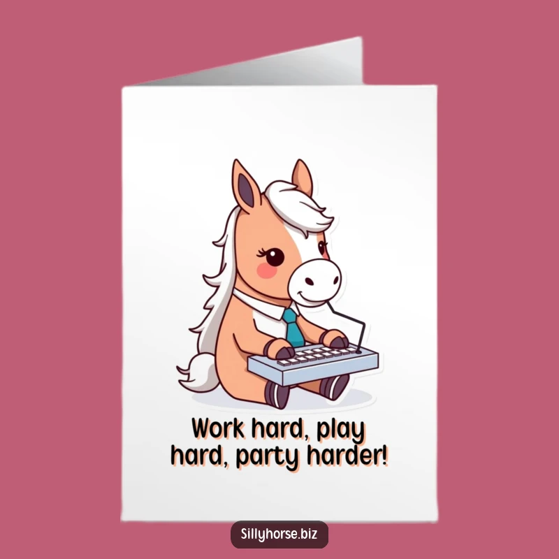 Funny Free Printable Birthday Card: Typing Horse Digital Download Gift