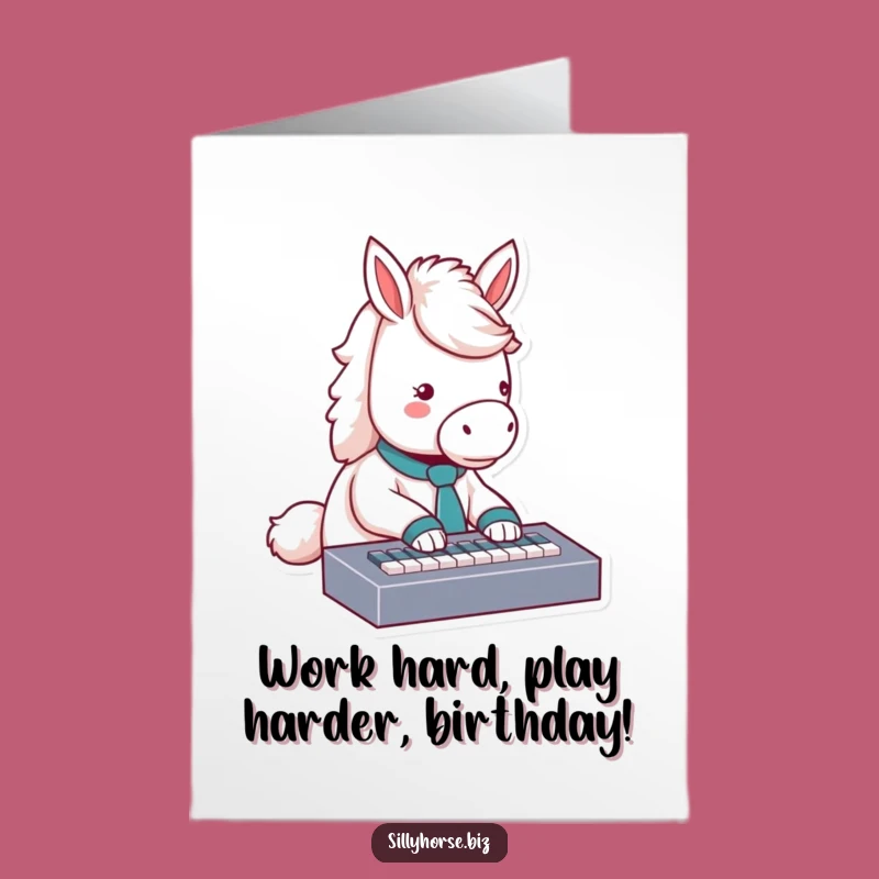 Free Printable Funny Horse Birthday Card: Fluffy Typist Expressing Joyful Wishes!