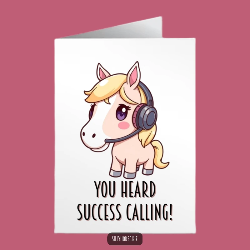 Funny Free Printable Congrats Card: Horse on Headset, Office Buzz, Witty Downloadable Gift