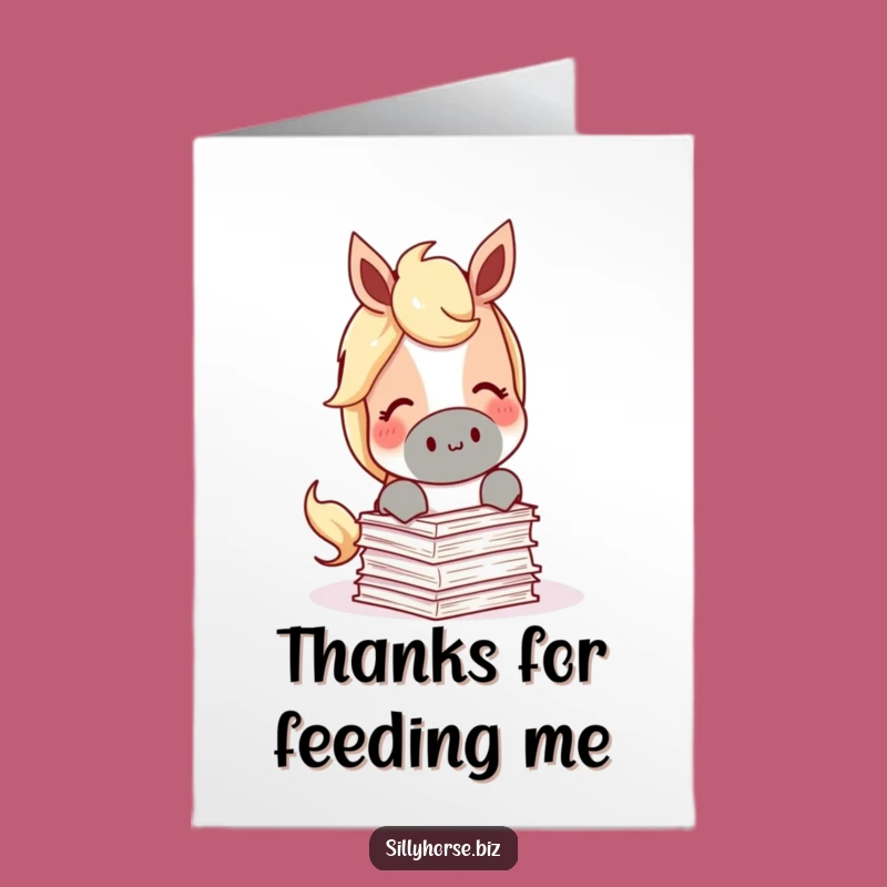 Funny Free Printable Thank You Card: Horse Eating Papers, Office Treat, Cute Downloadable Gift