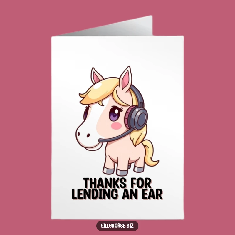 Funny Free Printable Thank You Card: Horse on Headset, Office Listener, Witty Downloadable Gift