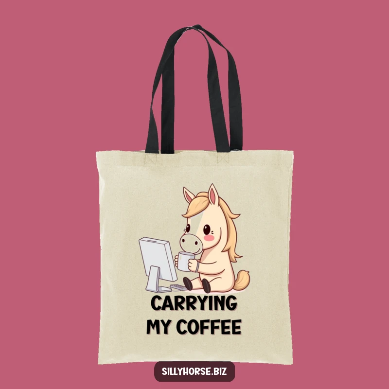 Funny Horse Coffee Addict Tote Bag: Hilarious Techie Horse Carry-All Gift