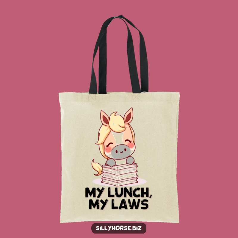 Knowledge Nibbler Funny Tote Bag - Horse Eating Papers, Bookish Accessory, Unique Gift