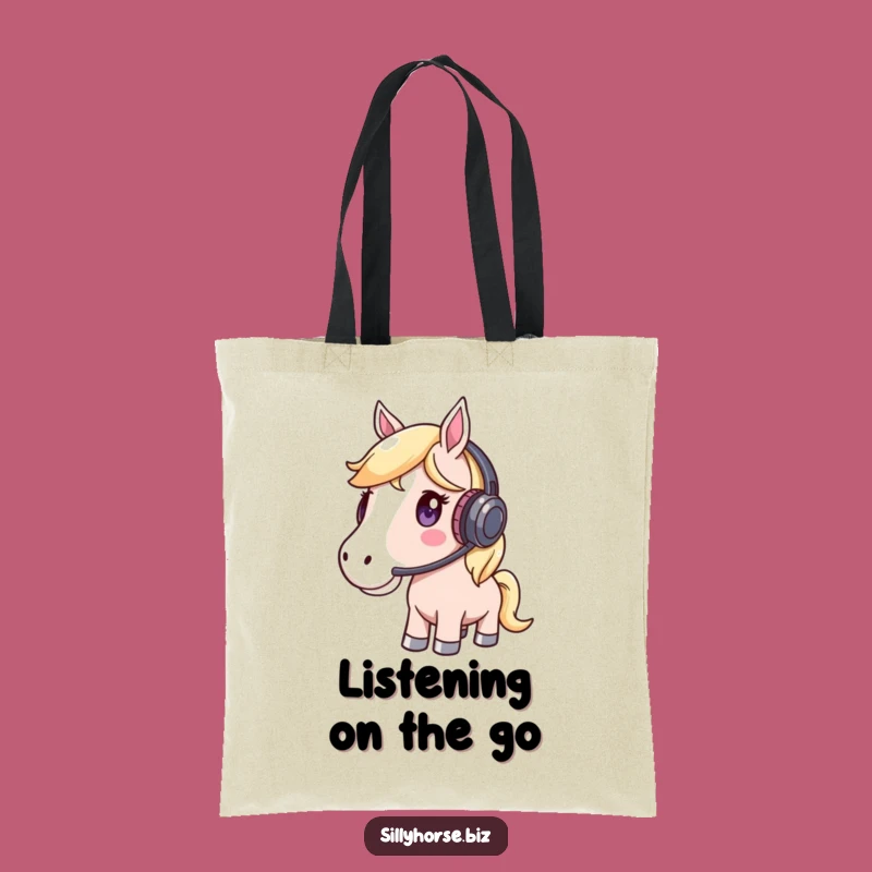 Sound Seeker Funny Tote Bag - Horse with Headset, Attentive Style, Unique Accessory
